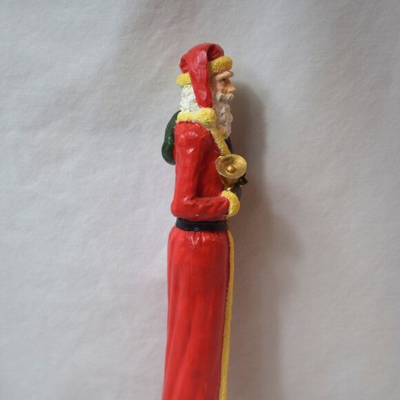 Vtg Christmas Folk Art Resin Skinny Santa Claus With Bell Figure Pencil Santa - Picture 7 of 9